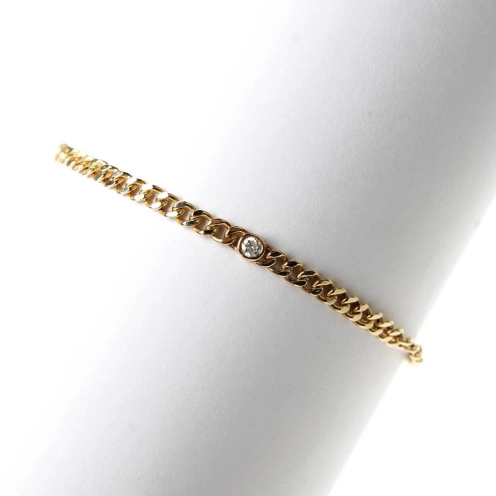 Ferkos Womens 14K Yellow Gold Diamond 3 Station Curb Chain Bracelet 6.5" 2.4g - Picture 8 of 8